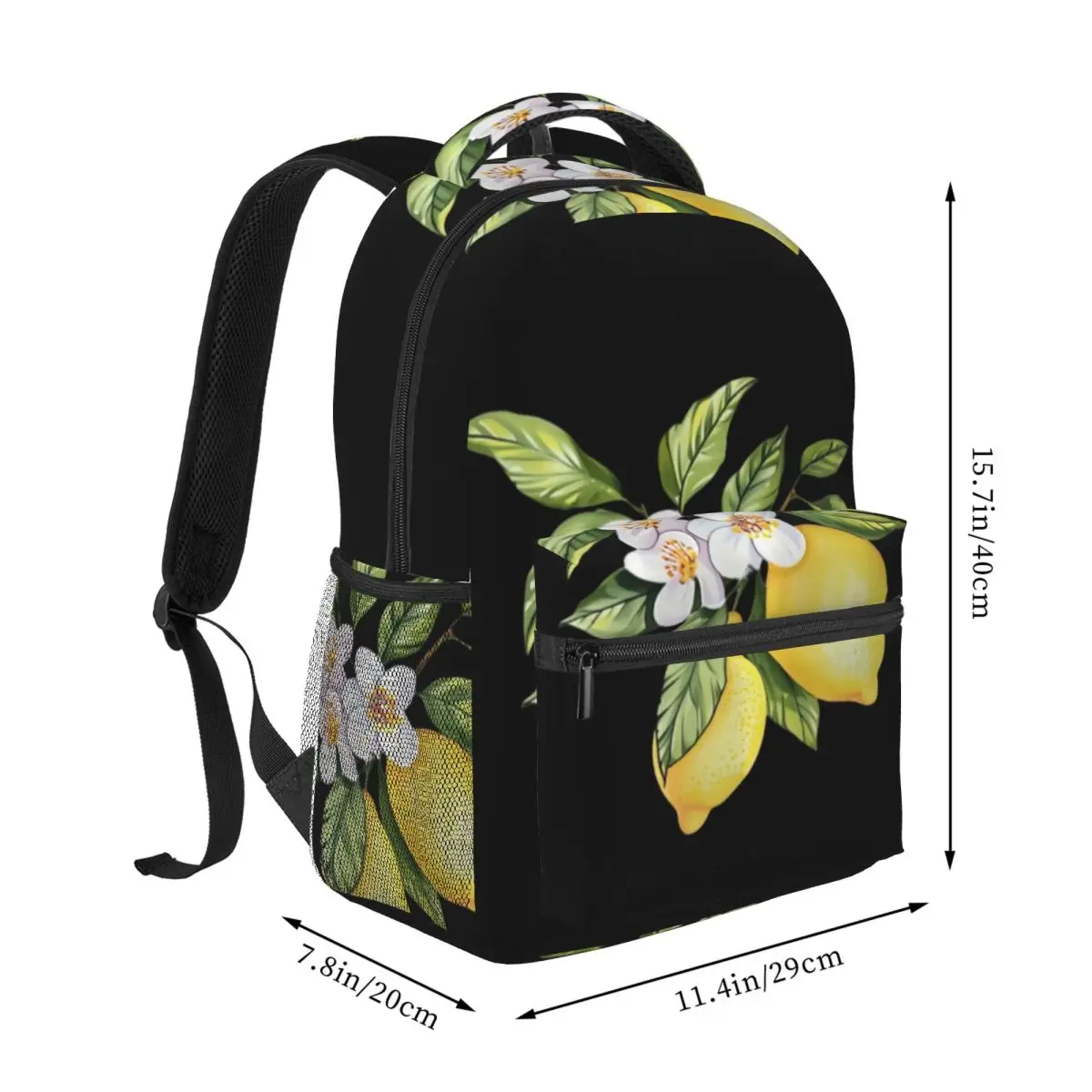 Cool Skull Student Backpack Center Lemon Branch Blossom Vintage Drink Label Yellow Green Black White Streetwear Bookbag Travel