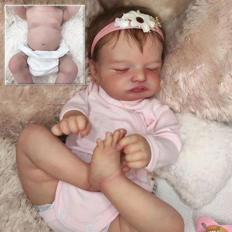 

45cm Silicone Reborn Baby Doll Rosalie with Rooted Hair Soft Body Lifelike Baby Hand Painted 3D Skin Visible Veins Bebe Reborn