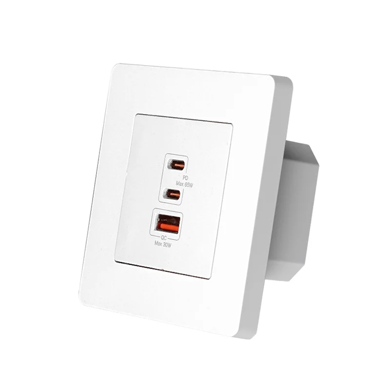 

T82C Hot Sale-65W Fast Charging PD3.0 Wall Electrical Outlet Charger Gan Socket 3 Ports Type C USB A Overtemp Protection