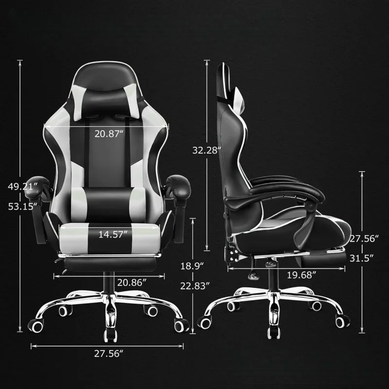 with Footrest and Lumbar Support, Height Adjustable Game Chair with 360°-Swivel Seat and Headrest and for Office or Gaming