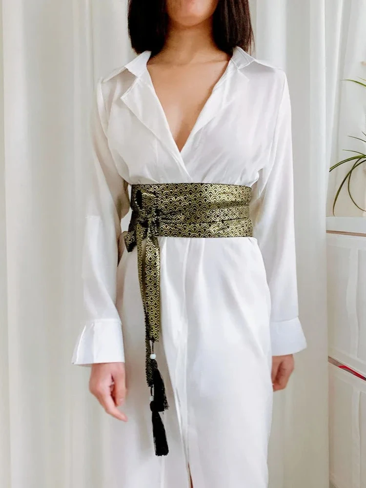 

Ретро пояс Cincher с чешуей дракона, винтажный пояс с кисточками, аксессуар для платьев, стильная верхняя одежда, украшение для женщин