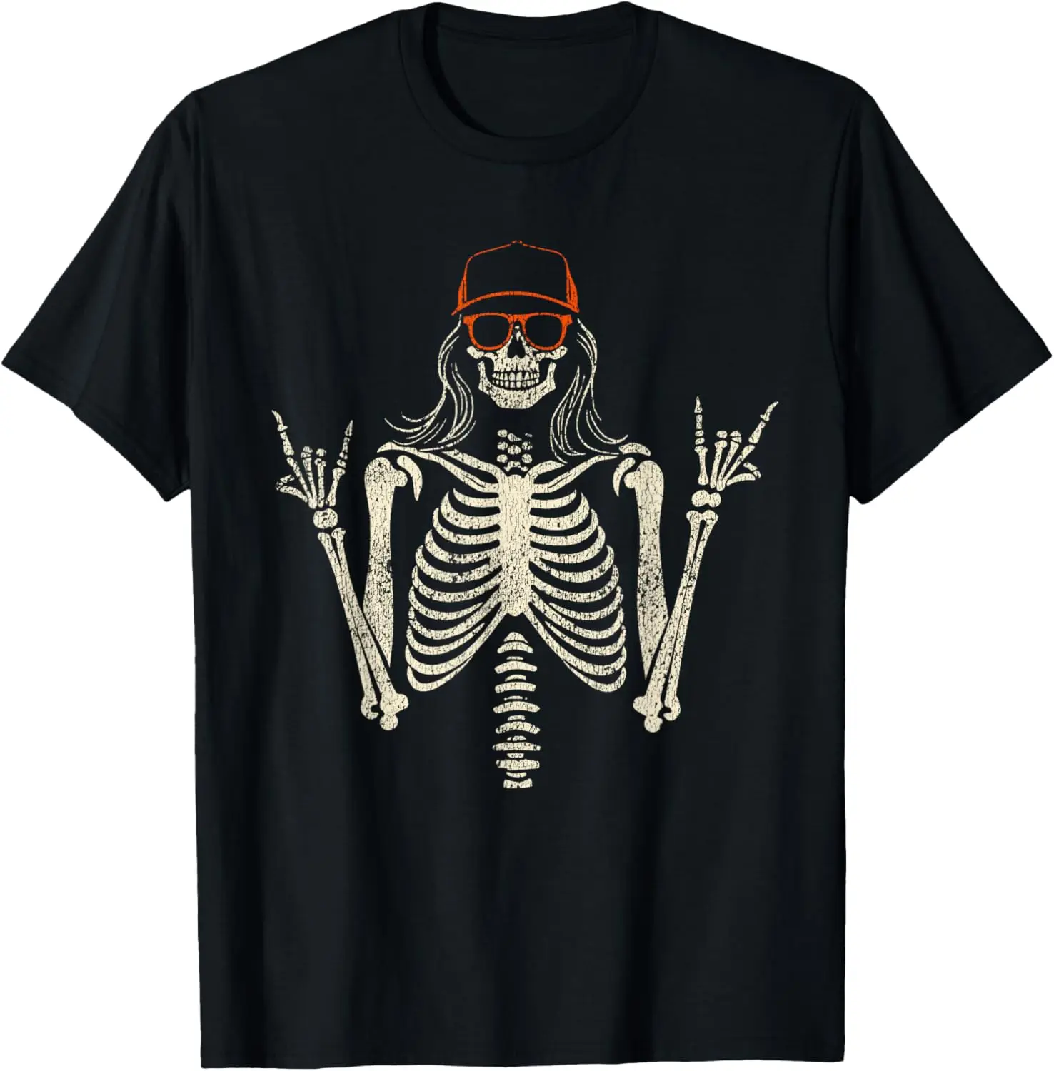 Skater Halloween Skeleton Rocker Cool Punk Rock Men Teen Boy T-Shirt