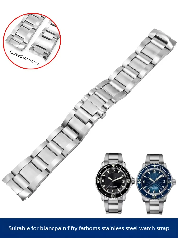 Suitable for Blancpain 50% Stainless Steel Watch with 5015 Blue Pottery 50% Diving Arc Stainless Steel Bracelet Men's 23mm