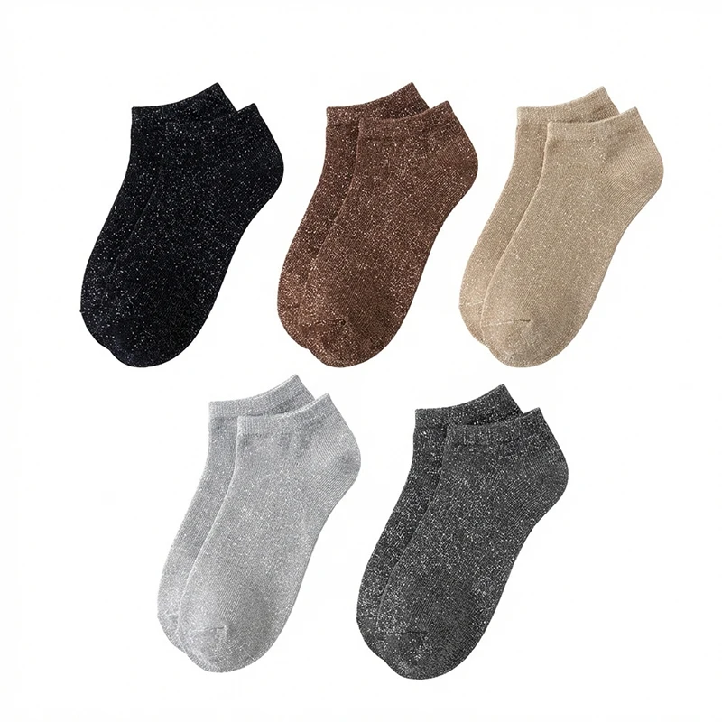 5 Pairs Random Women's Glitter Metallic Ankle Socks Sparkly Low Cut Socks for Party
