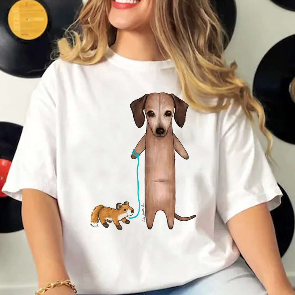 

Dachshund top women streetwear tshirt female 2000s manga comic clothes
