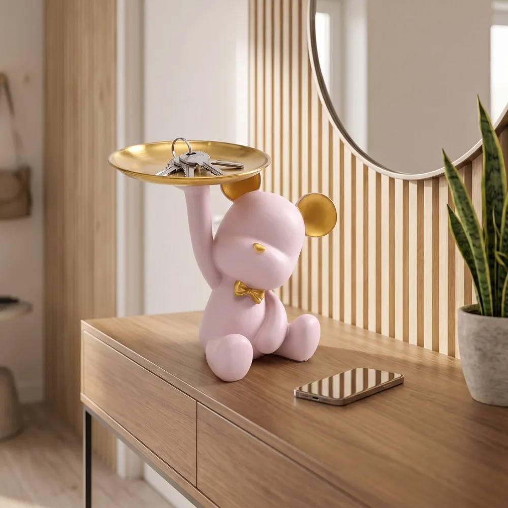 Aesthetic Bear Car Key Tray Violent Bear Storage Holder Mobile Phone Bracket Tray Support Bear Living Room Entryway Decoration