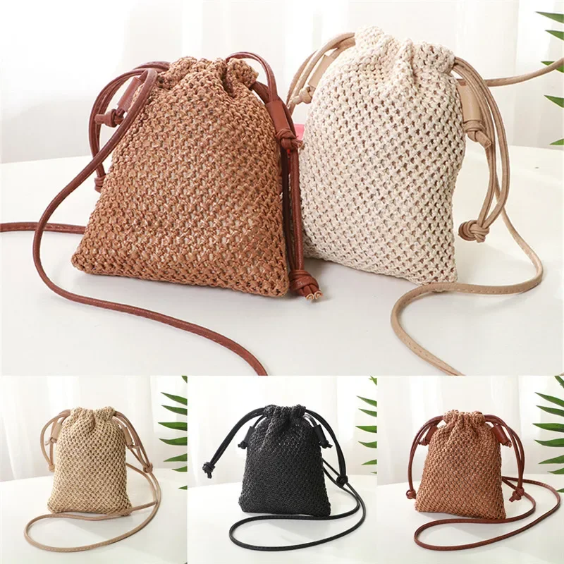 

Newest Hot Women Straw Woven Bag Summer Beach Rattan Shoulder Bags Wicker Weave Handbag Crossbody Mini Messenger Phone Bag