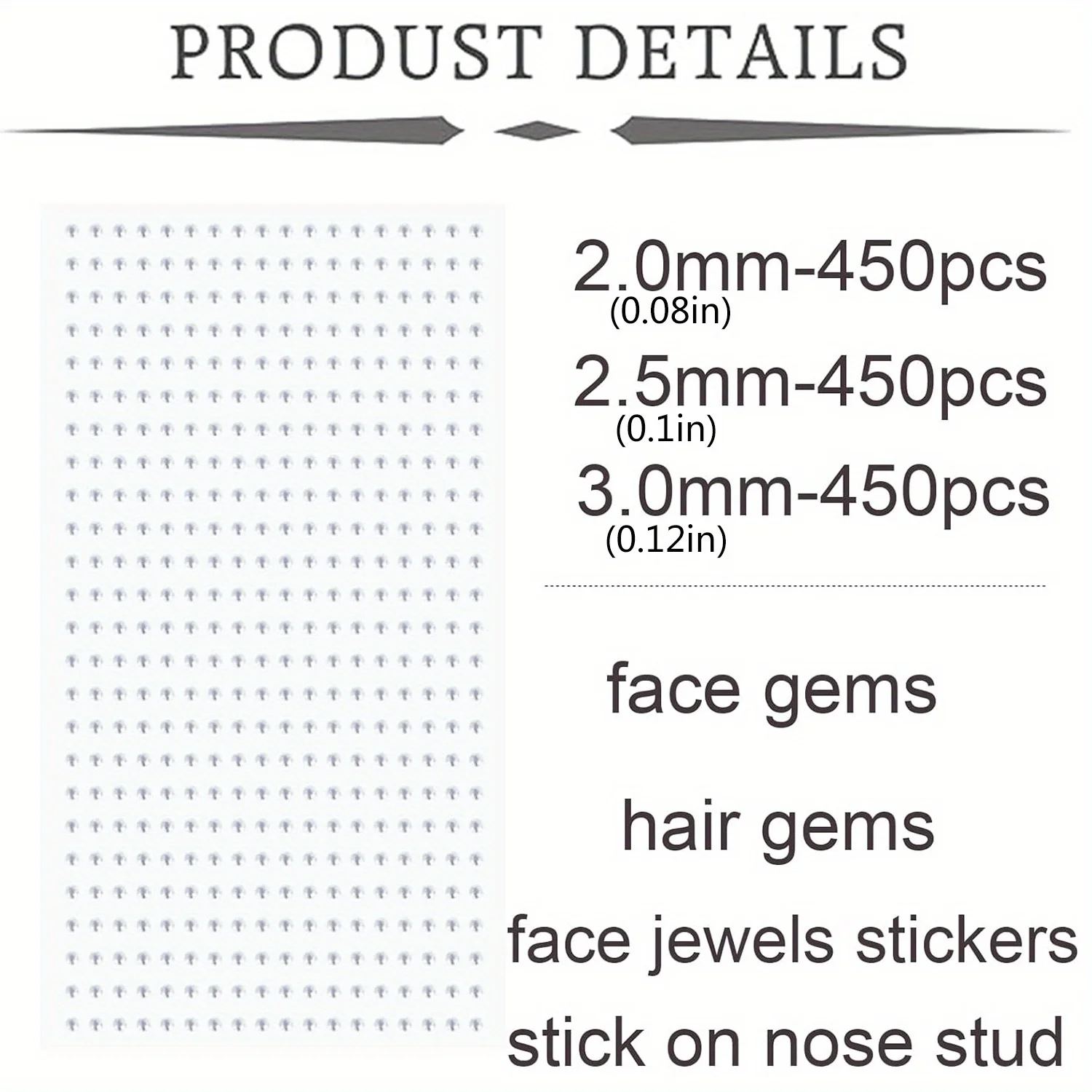 Non-Piercing Elegant Fake Nose Studs - 1350pcs Boho Chic Stick-On Cubic Zirconia, 2mm/2.5mm/3mm Sizes Available for Face & Eye
