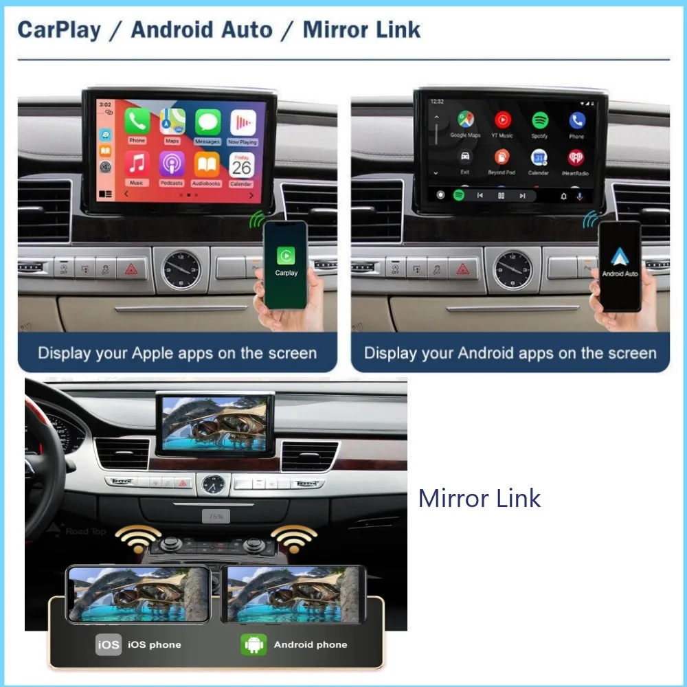 Wireless CarPlay Android Auto Interface for Audi A8/A8L 2010-2017 Supports Mirror Link AirPlay Car Play Rear Camera