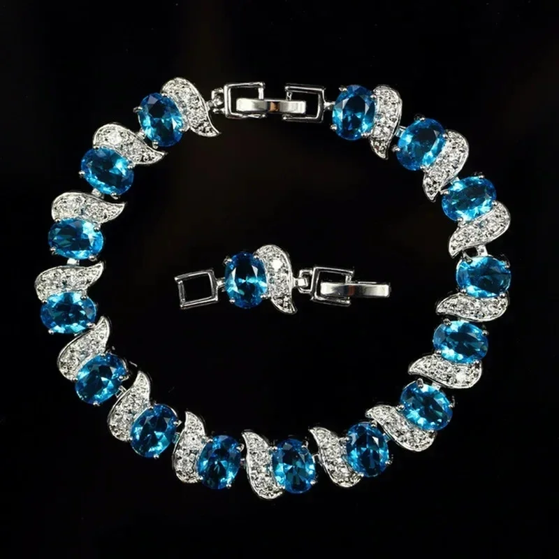 Colorful Round Exquisite Shining Tennis Ball Shape Crystal Zircon Bracelet Women's Jewelry Gift for Partner Anniversary