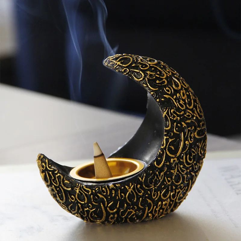 Arab Ramadan bright crescent resin incense burner ancient elegant table top decoration incense burner