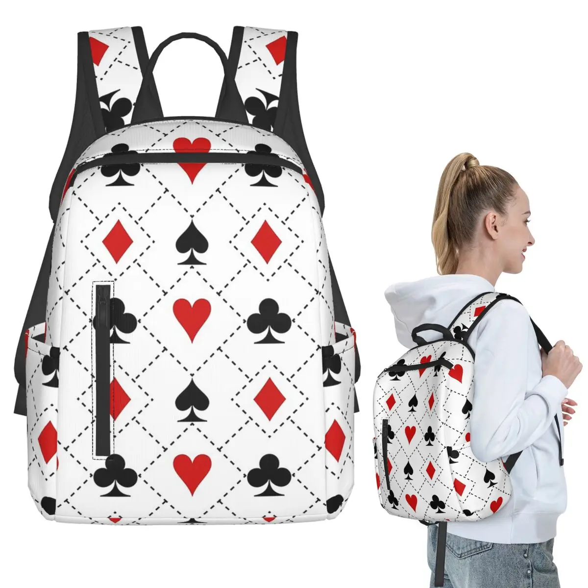 Playing Cards Suit Symbols Pattern Backpack Student BookBag Kids School Bag Laptop Shoulder Bags Boys Girls