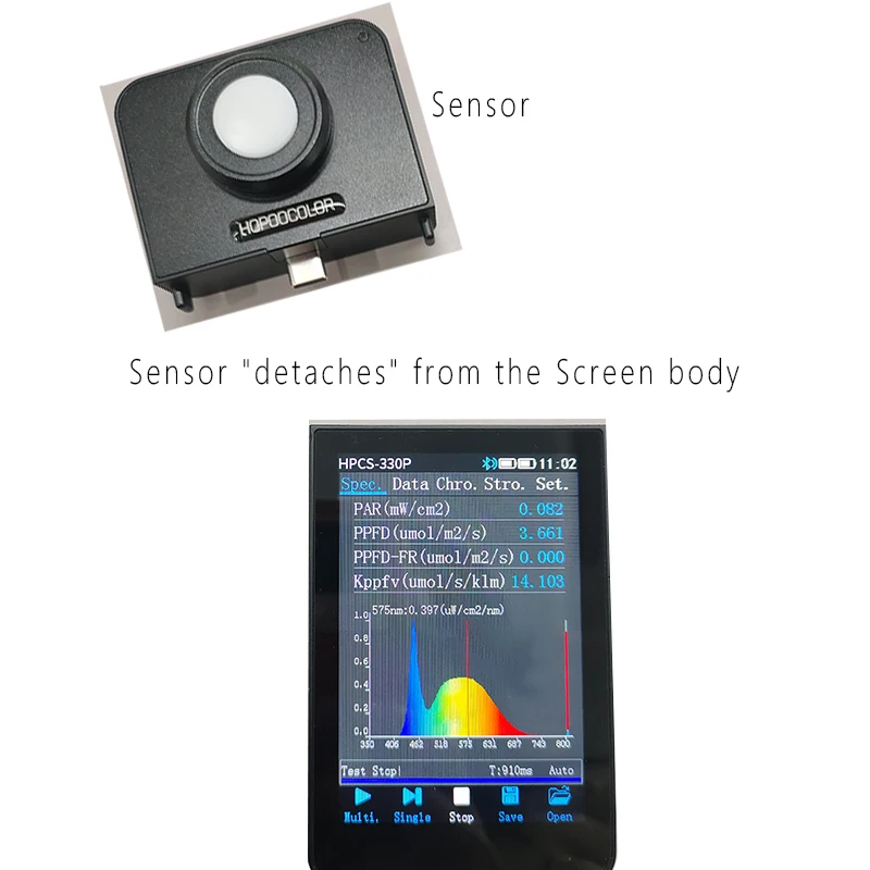 Hopoocolor HPCS-330P Light Spectrometer PPFD PAR Flicker Meter 350-800nm Wireless Bluetooth Connection