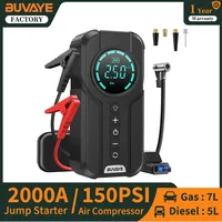 BUVAYE Car Starter Battery Portable Air Compressor Jump Starter 12V Battery Booster Jump Pack 150PSI  Air Pump Powerbank