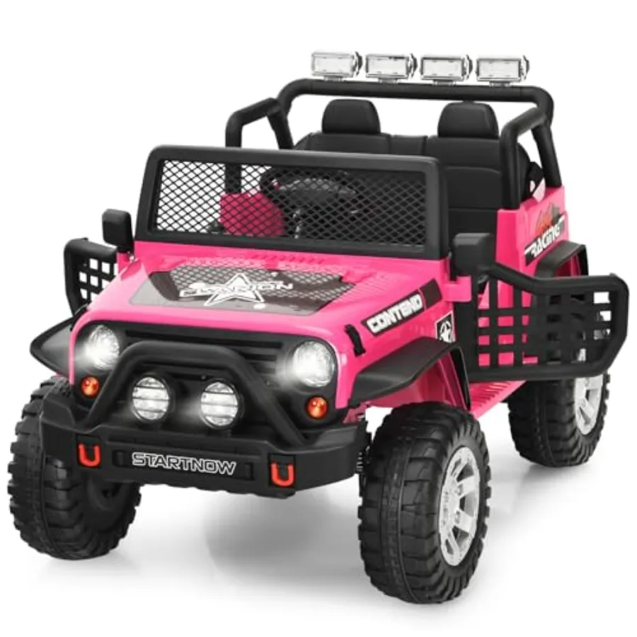 

2 Seater Ride on Car for:Pink 12V Battery Powered Toddler Car with Remote Control, Spring Suspension, LED Light, Music MP3, Ele