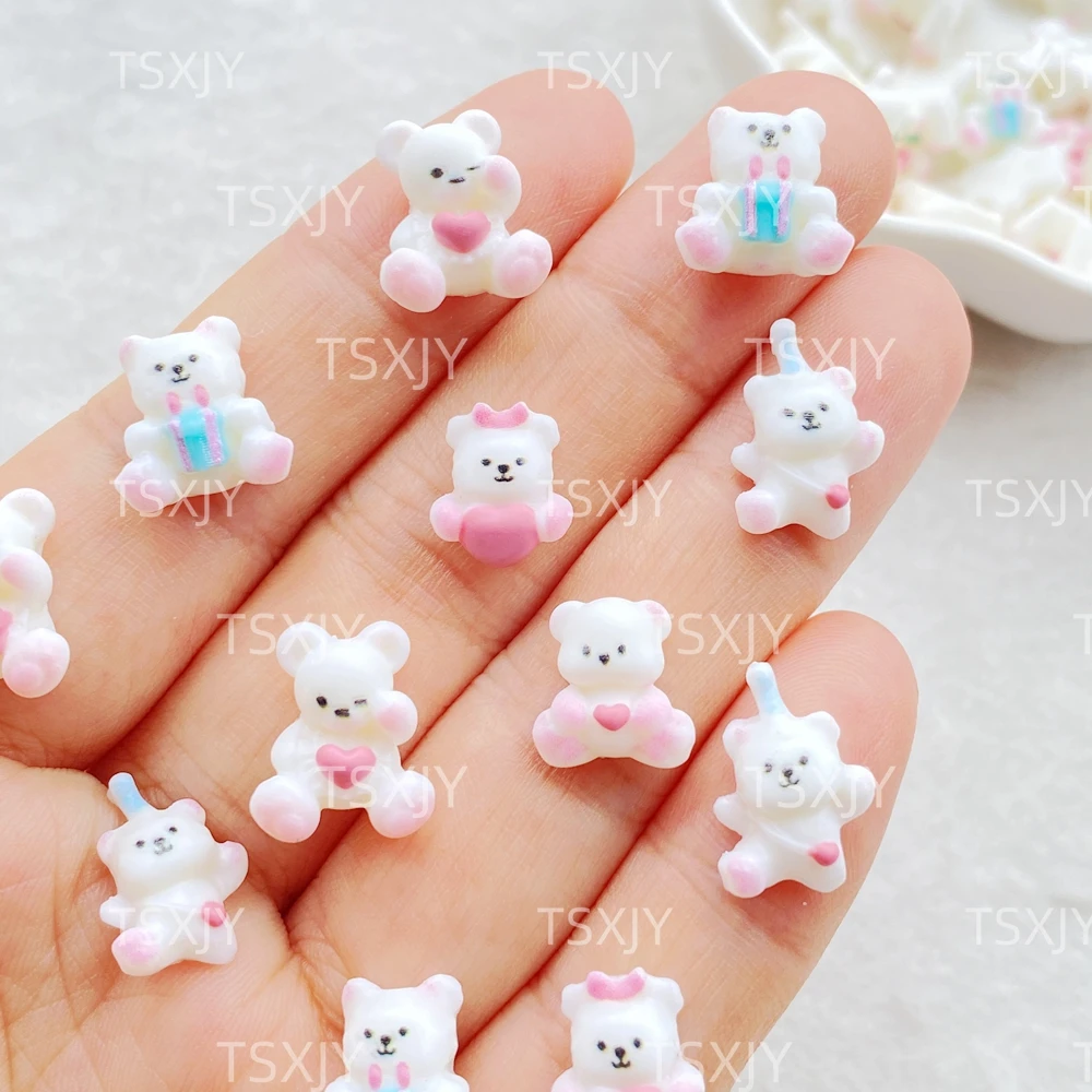 30Pcs Resin Cute Mini Cartoon Animal Teddy Bear Gift Nail Art Flatback Stone Scrapbook Figurines DIY Jewelry Accessories Crafts