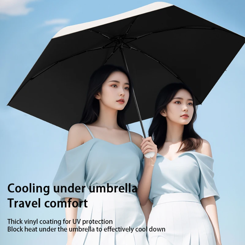 Small and Convenient 6-Bone Sunshade Umbrella with Black Glue Aluminum Alloy Windproof Umbrella Bone Sun Protection Index UPF50+