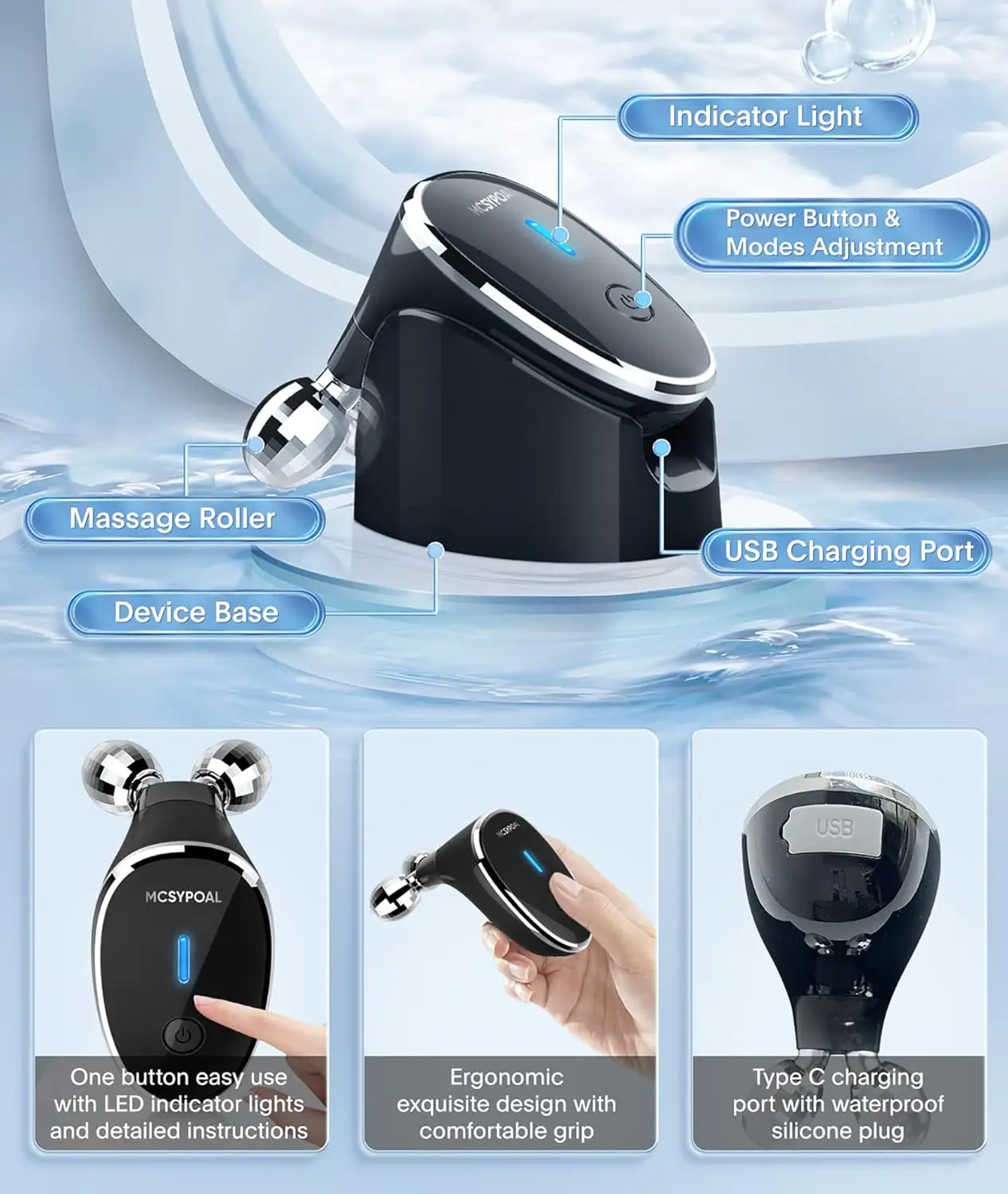 Microcorrente Facial Massager Machine, V-Face Roller, rejuvenescimento da pele, Anti-rugas Beauty Device, EMS, 5 modos