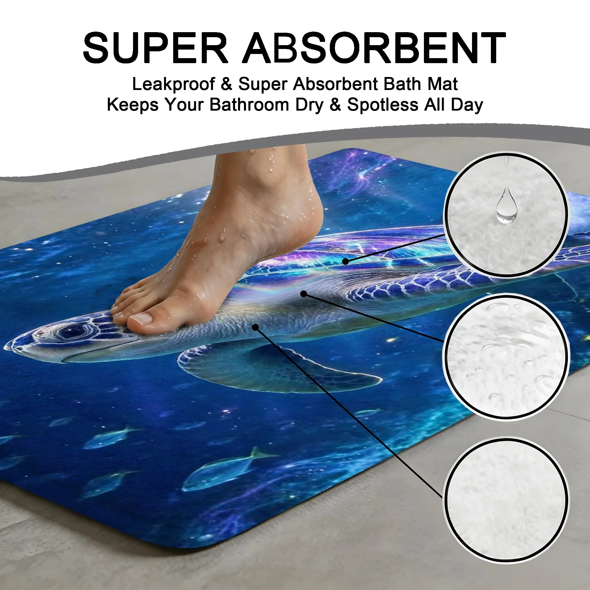 Sea turtle Bath Mat Water Absorbent Quick Dry Anti-Slip Shower Rug Floor Carpet for Bathroom Home Decor