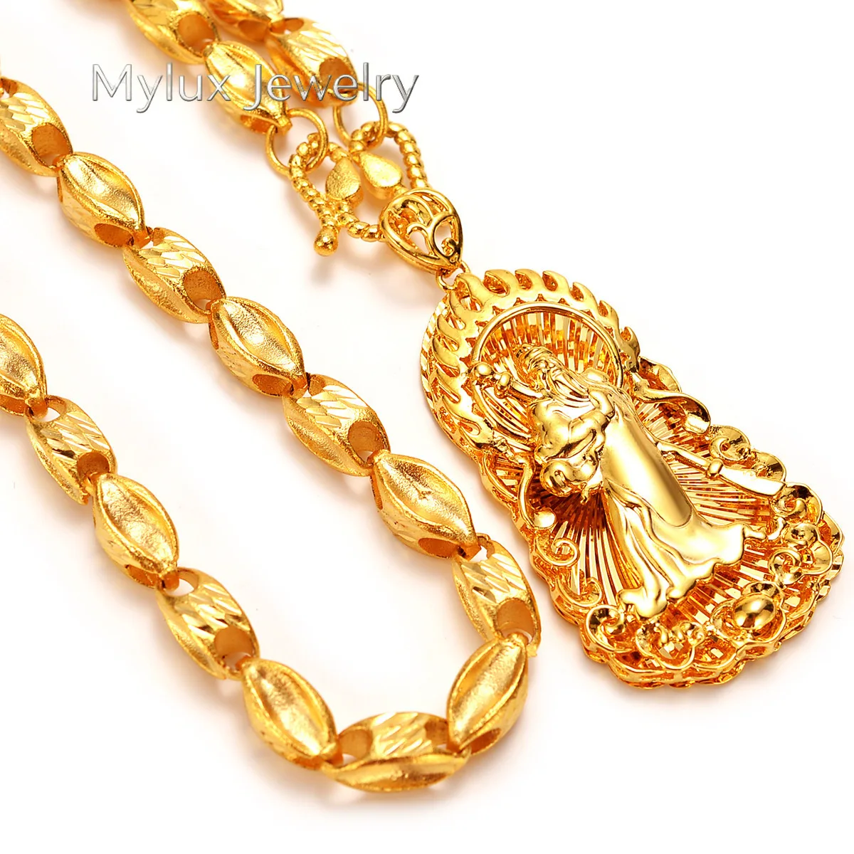 Mylux Jewelry Boutique AU999 Gold Necklace Men's Flame Guangang Pendant Men's 24K Real Gold Pendant Atmospheric Fashionable Coll