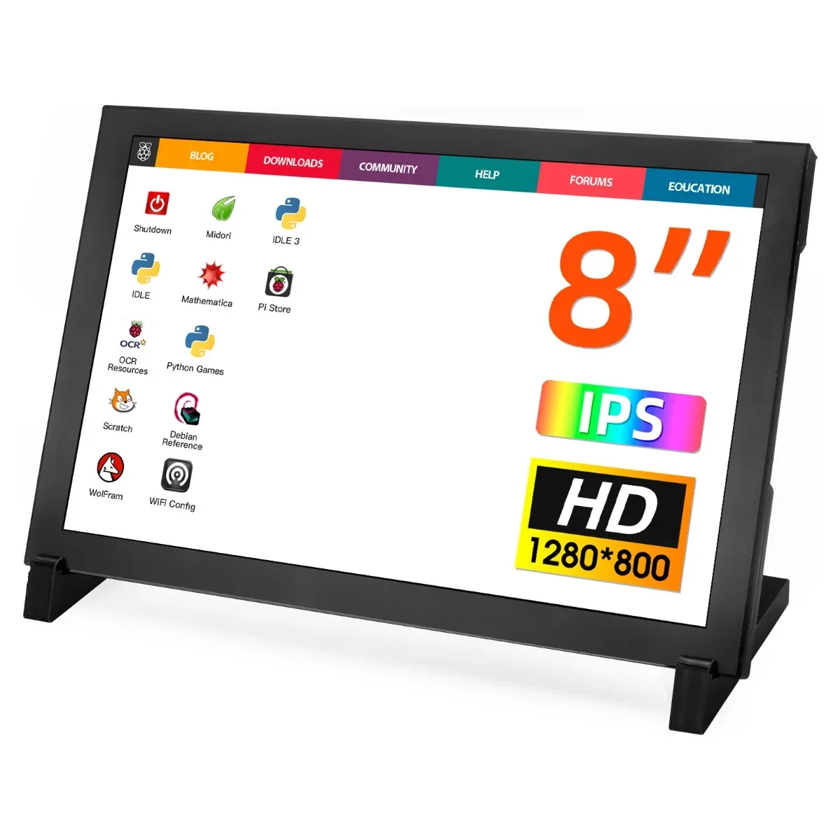 8 Inch Touchscreen IPS Display 1280x800 Small Portable Monitor Compatible with Raspberry Pi 5/400/4/3 Win 11/10/8/7 Jetson Nano