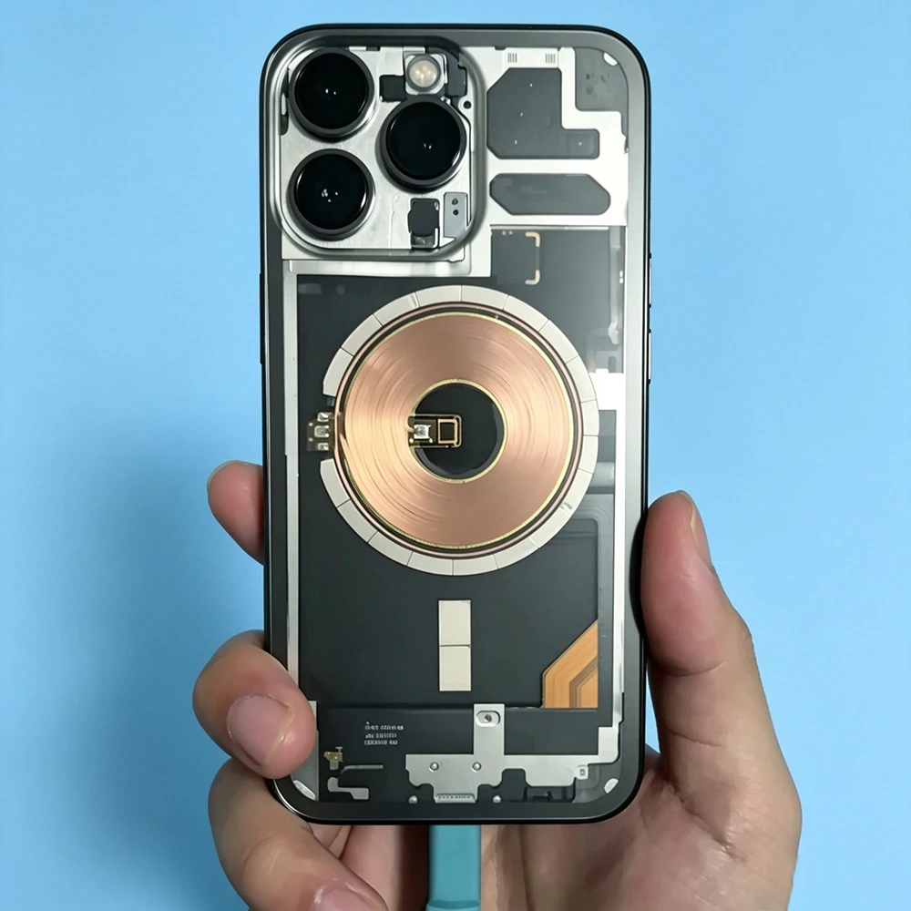For iPhone 13Pro 13 Pro Max Rear Housing Assembly With Modified Frame +Clear OEM Back Glass Magnet Ring Explore Style Repair