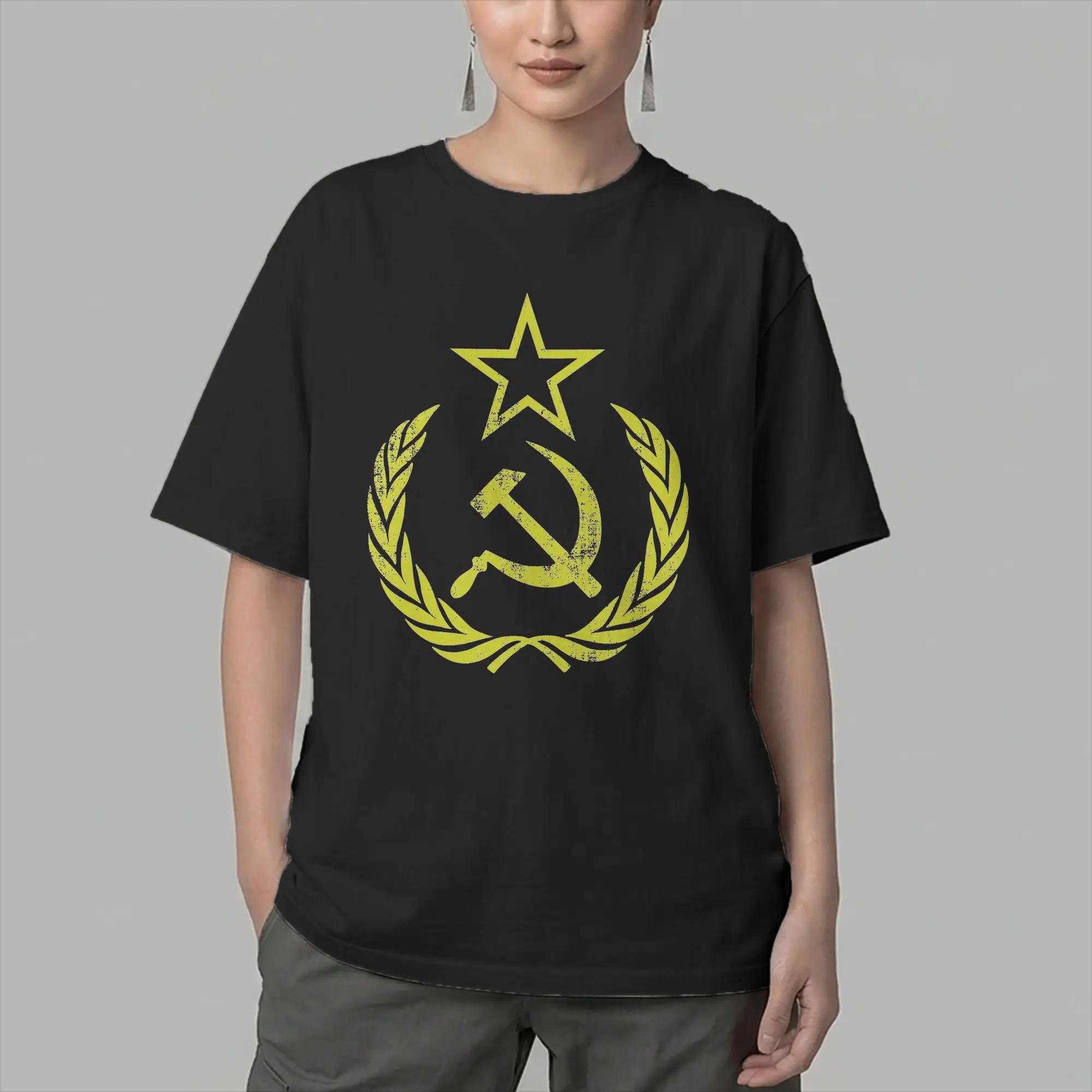 Men's T-Shirt CCCP Flag Hammer Sickle Novelty Pure Cotton Tee Shirt Short Sleeve Soviet Union T Shirt O Neck Clothing Printed