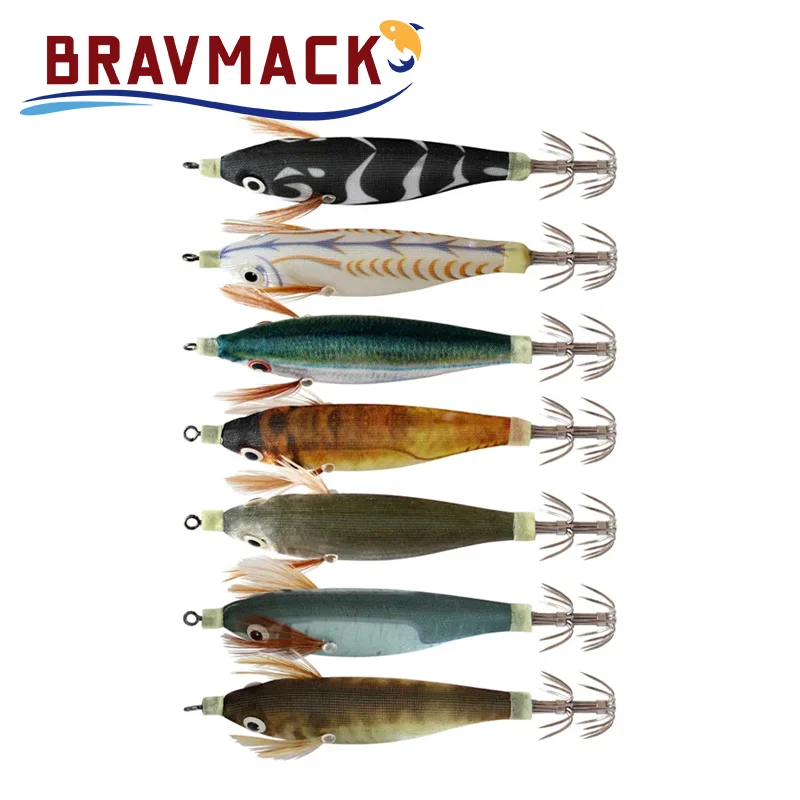 BRAVMACK 1/2Pcs Squid Jig Hook Fishing Lure Luminous 10cm 9g Artificial Fake Octopus Lures Wood Shrimp Cuttlefish Hard Bait