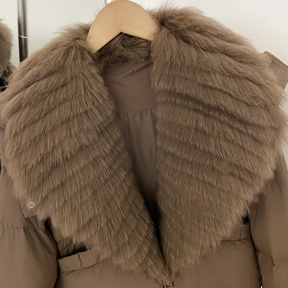 OFTBUY Neue Winter-Kapuzenjacke, kurze Daunenjacke mit echtem Fuchsfell, Damen-Daunenjacke mit abnehmbaren Handschuhen – Detail 22