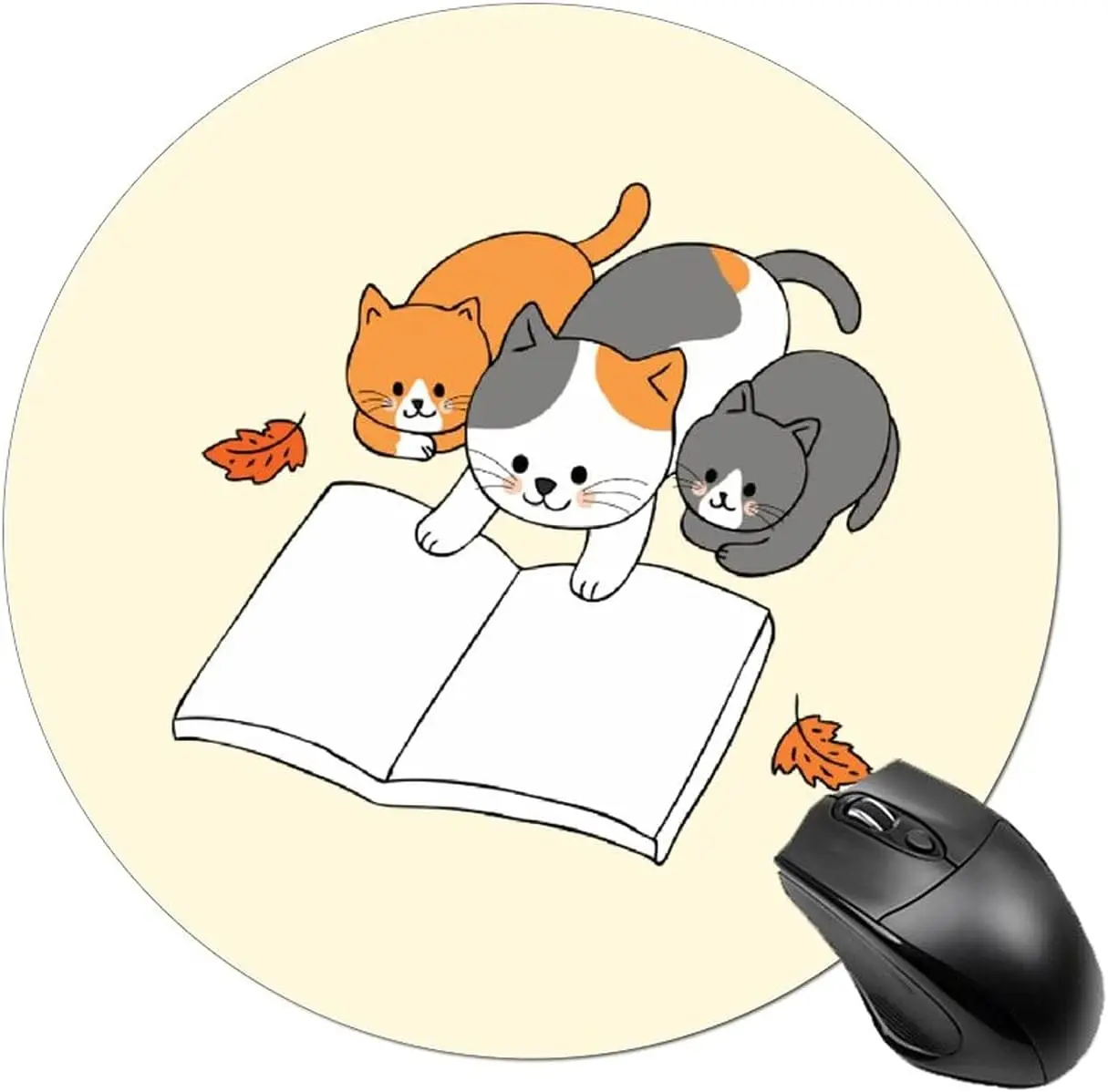 Cute Round Mouse Pads Cats Reading Book Family Working Gaming Circle Mouse Mat for Laptop Computer PC (7.8x7.8x0.08Inch)