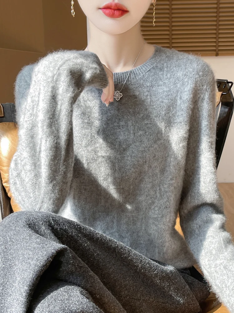 

Autumn Winter Women's O-neck Pullover Sweater 100% Merino Wool Knitwear Loose Hollow Out Soft Cashmere Sweater Female Cloth