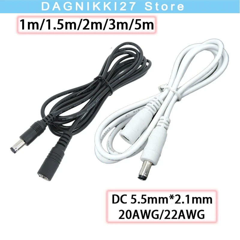 1-5M 10m 20/22AWG white black DC Power Cable 5V 12V Male to Female extend Plug 5.5x2.1mm Power Adapter Extension For Led Strip V