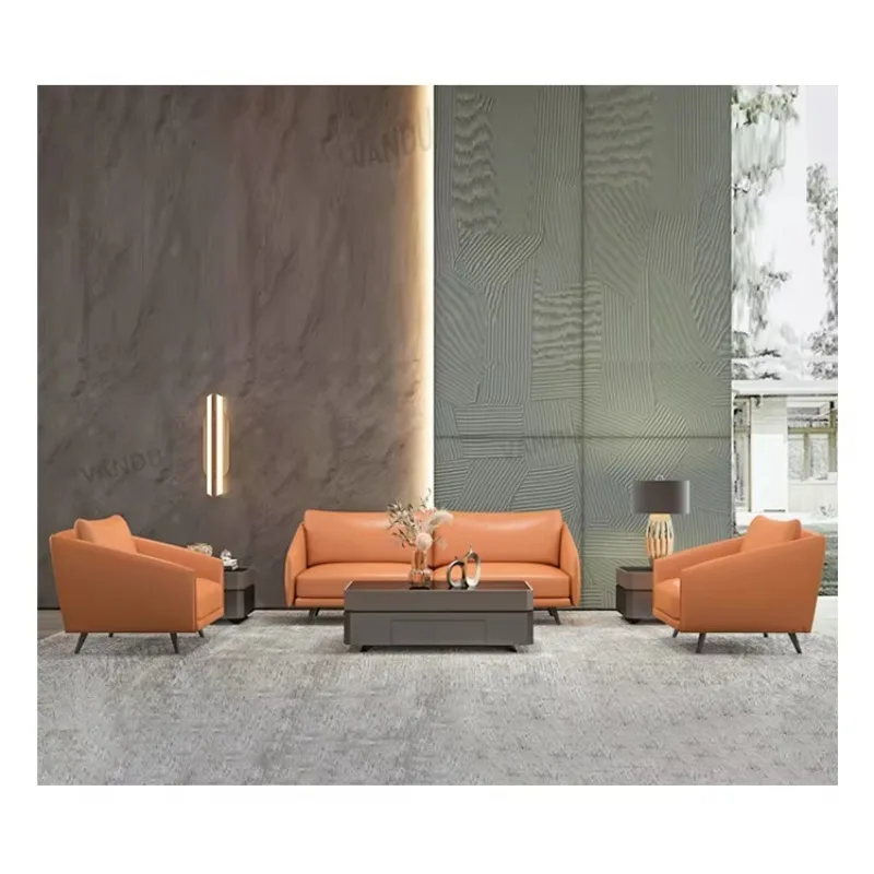 Luxury Modern Leather Office Sofa Set with Adjustable Height High-Density Sponge School & Office Use 1 Set