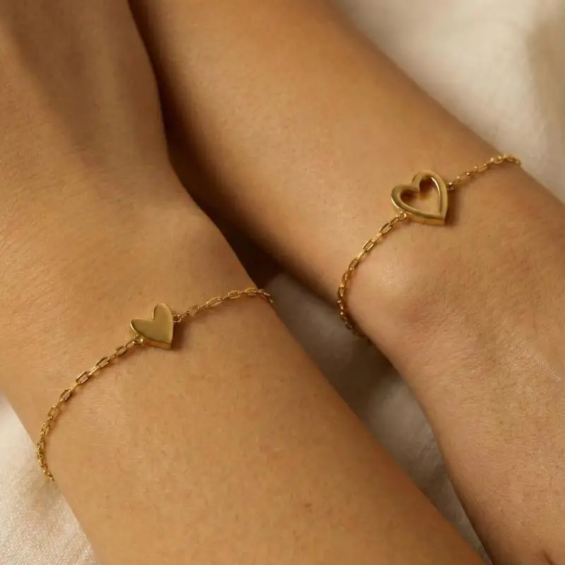 1/2Pcs Adjustable Alloy Heart Cutout Bracelets Sweet Simple Style For Couple Daily Wear Valentine's Day Romantic Gift Bracelets