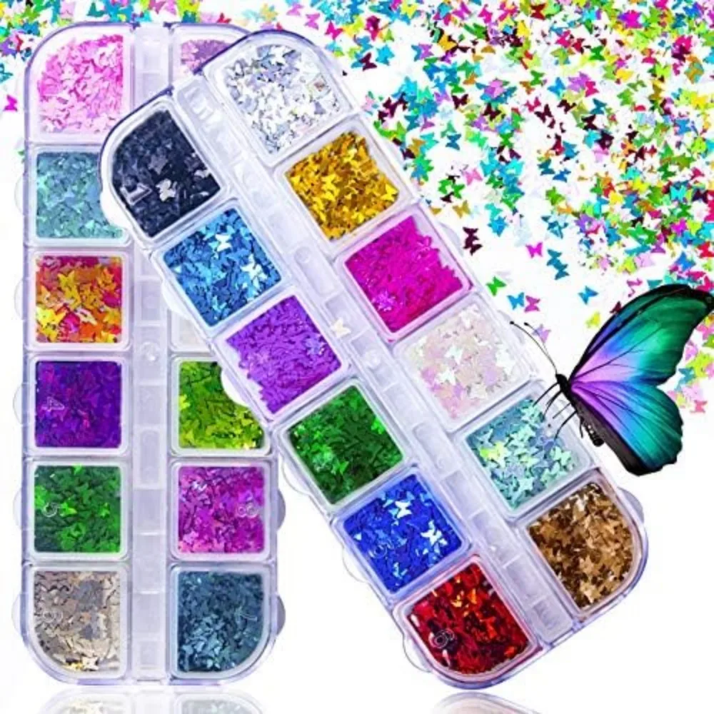Holographic 3D Butterfly Glitter Nail Art Sequins Set - 24 Colors for DIY Crafting and Nail Art Decoration