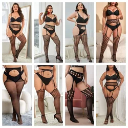 Sexy Fishnet Pantyhose Tights Women's Mesh Stocking XXL Hollow Stretch Tight Retro Classic Black white Lace Stockings Plus Size