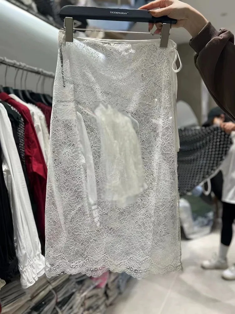 Dongda Gate Lace Skirt Curtain Women's New 2026 One-Piece Mesh Gown Apron Overlap Half Skirt Korean Style High Waist A-Line M...