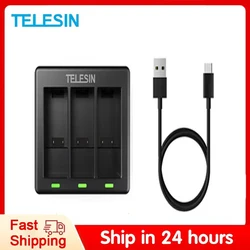 TELESIN 3 Ways Battery Charger For GoPro 9 10 11 LED Light Charging for GoPro Hero Black 11 10 9 Action Camera Accessories