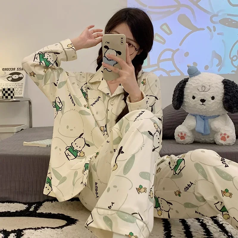 

Sanrio Pacha Dog Autumn Cotton Long Sleeve Trousers Comfortable Women's Pajamas Homewear Silk Pajamas Women's Pajamas Pants Set