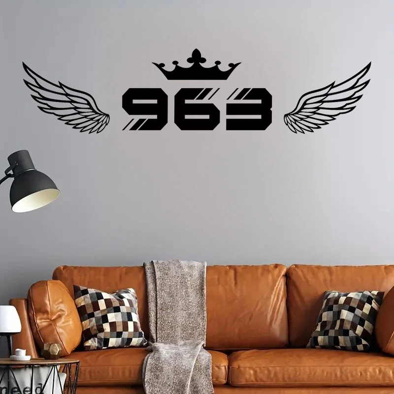 

Syria Theme Wall Decal Number 963 with Crown and Wings Sticker for Bedroom Entryway Living Room Porch&Car Decoration