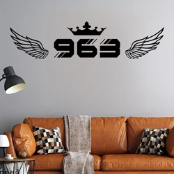 Syria Theme Wall Decal Number 963 with Crown and Wings Sticker for Bedroom Entryway Living Room Porch&Car Decoration