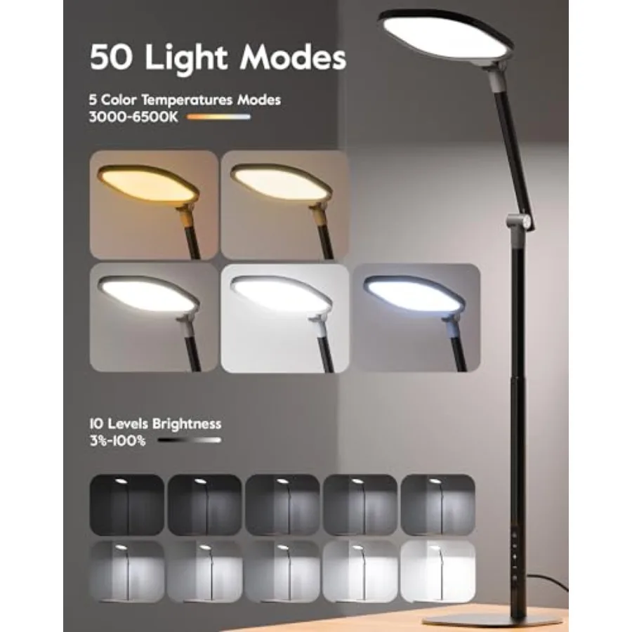 مصابيح مكتب Led للمكتب المنزلي مع قاعدة مصباح مكتبي طويل القامة مع 50 وضع إضاءة وذاكرة ومؤقت وظيفة ضوء الكمبيوتر المرن أ