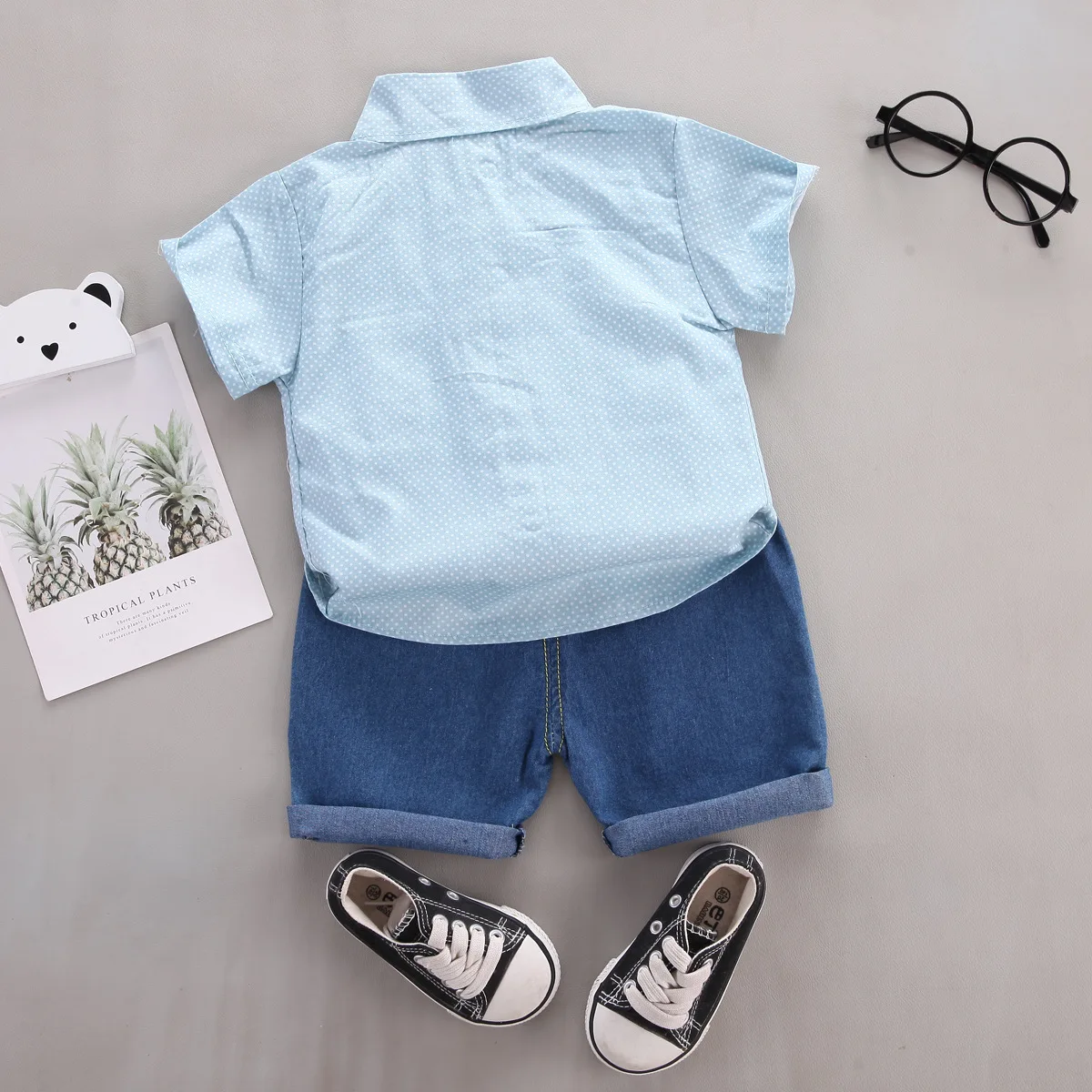 Summer Fashion Boys Suit Solid Color Lapel Shirt Short Sleeve Shorts Baby Clothing 2 Piece Set