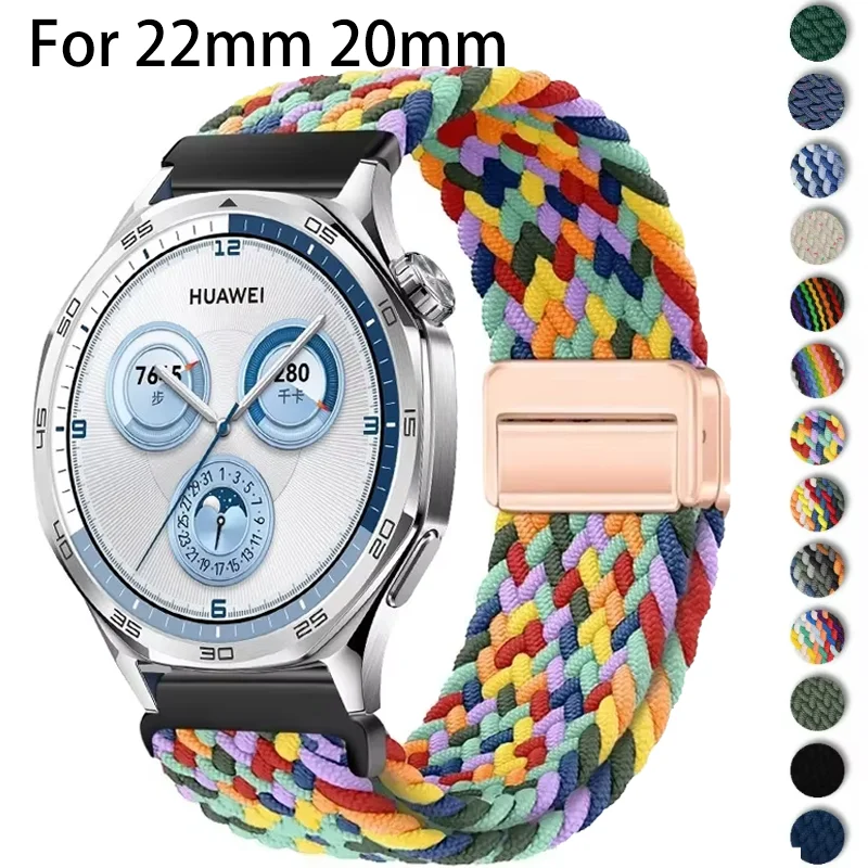 20mm 22mm Nylon Loop band for Huawei Watch GT5/4/Pro GT3 2 2e 46mm Magnetic buckle Strap for Samsung Galaxy Watch 7 6 5 44mm40mm