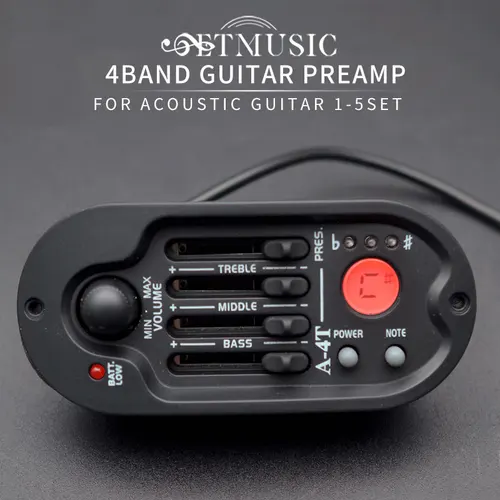 Preamplificador de guitarra acústica, pastilla de guitarra popular de A-4T de 4 bandas, ecualizador EQ, línea de pastilla piezoeléctrica con sintonizador LCD, piezas de guitarra
