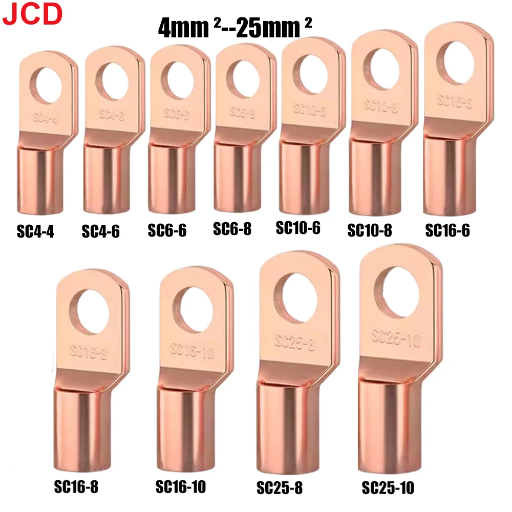 JCD 5/10/20pcs Copper Lug Ring Wire Connectors Bare Cable Electric Crimp Terminal SC4-6 SC6-6 SC6-8 SC10-6 SC16-6 SC16-8 SC25-8