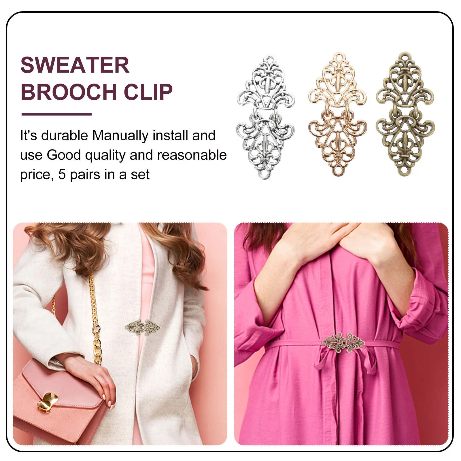 

3Pcs Chinese Knot Button Alloy Material Vintage Brooch Clip Sweater Collar Clasp Sweater Brooch Clip Shawl Breast Pin