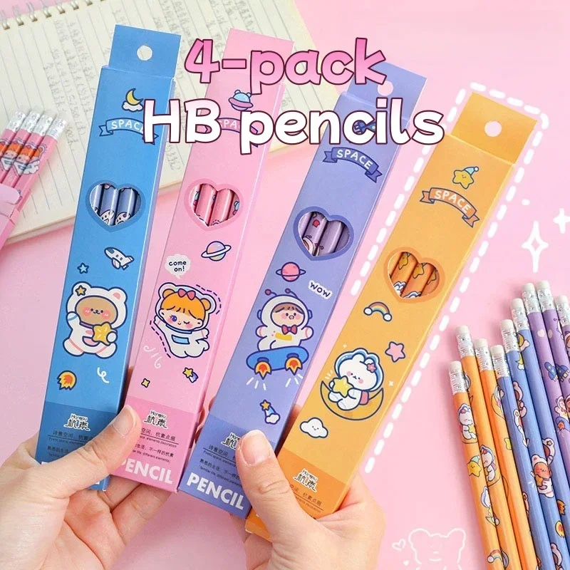 4 pcs/box HB Pencils Set for Students Writing and Sketching Ideal Kids Reward and Prize Set