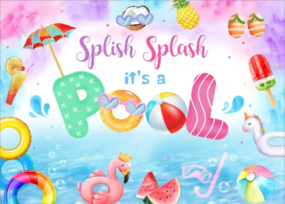 7x5 pies Hola verano Splish Slpash Fiesta EN LA Piscina fresco feliz cumpleaños personalizado foto estudio telón de fondo vinilo 220 cm X 150 cm