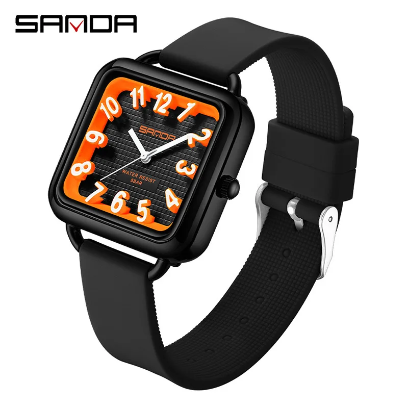 SANDA 3269 Reloj para estudiantes Nuevo reloj simple de moda Reloj de pulsera de cuarzo con escala digital grande resistente al agua